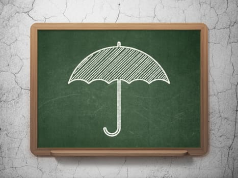 Security concept: Umbrella icon on Green chalkboard on grunge wall background, 3d render