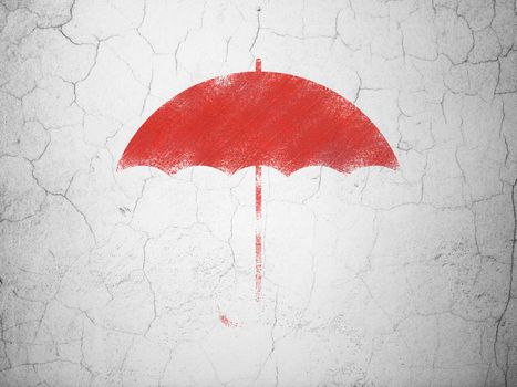 Security concept: Red Umbrella on textured concrete wall background, 3d render