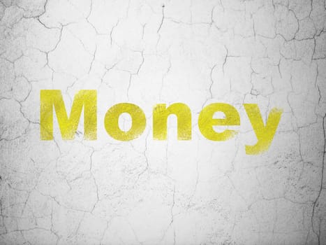 Business concept: Yellow Money on textured concrete wall background, 3d render
