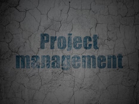 Business concept: Blue Project Management on grunge textured concrete wall background, 3d render