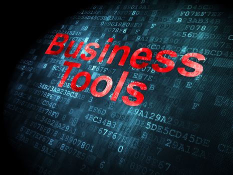 Business concept: pixelated words Business Tools on digital background, 3d render
