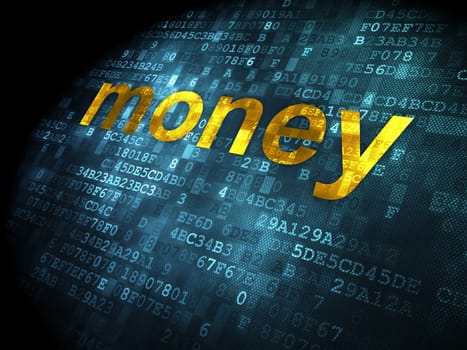 Business concept: pixelated words Money on digital background, 3d render