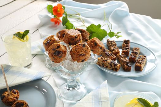 Cute sweet muesli dessert baked in the shape of popsicles ready to serve.