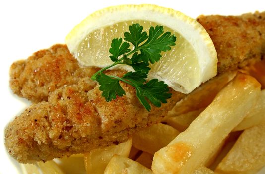 Fresh pan fried whiting with lemon and fries.