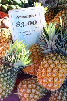 Fresh pineapples on display at the country markets.