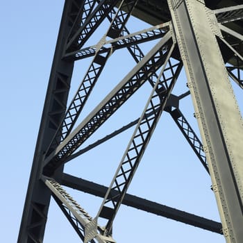 Heavy iron raillway bridge agains blue sky