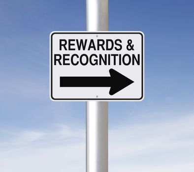 A modified one way road sign on Rewards and Recognition