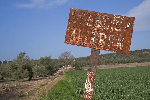 Old signs of level crossing without barriers, Spain