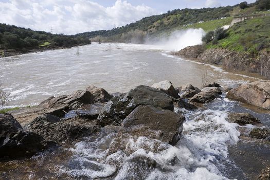 Spillway in the reservoir of San Rafael de Navallana, near Cordoba, Andalusia, Spain