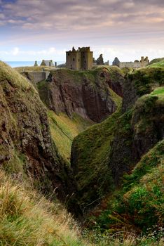 Dunnottar Castle on the cliff in Aberdeen, Scotland.