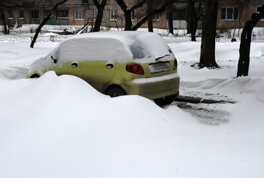 Snowfall extremely situation, cars in the snow, Europe, Ukraine