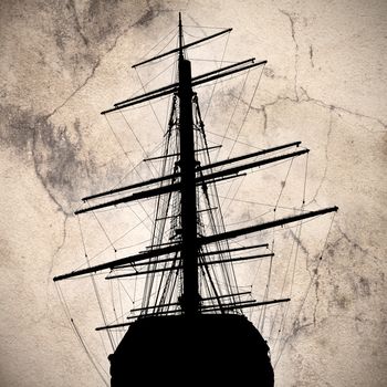 ship silhouette on a textured background