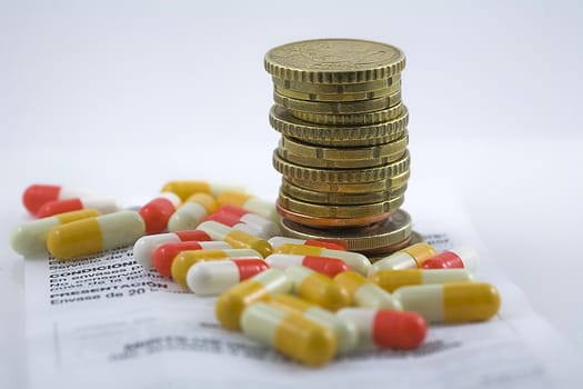 Concept of sanitary copayment, money and medicines