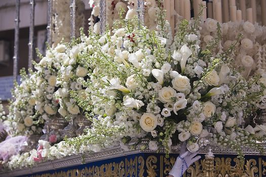 Detail of floral ornamentation on a throne of Holy week, linares, Jaen province, Spain