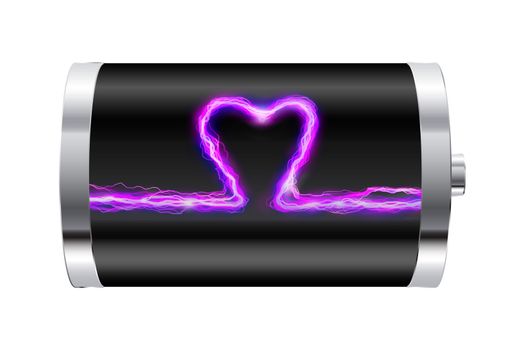 Battery with heart shaped pink spark illustration
