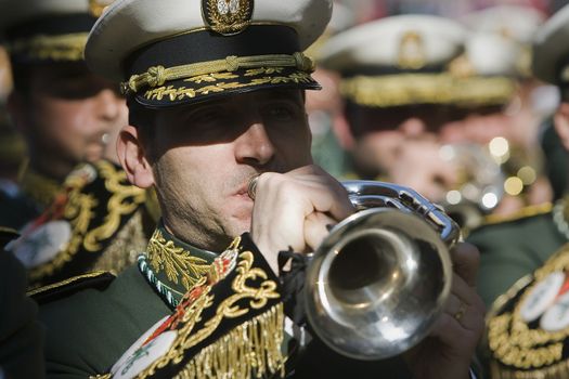 Brass band musicians, Palm Sunday, Linares, Jaen province,  Spain