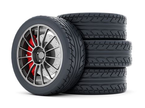 Black sports wheel on a white background