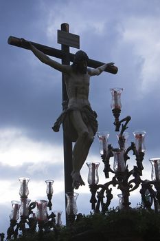 Figure of Jesus on the cross carved in wood by the sculptor Alvarez Duarte, Holy Christ of the Estudiantes, Linares, Jaen province, Spain