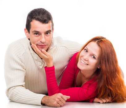 beautiful young couple isolated on a white background