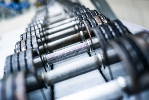 dumbbells in modern sports club. Weight Training Equipment