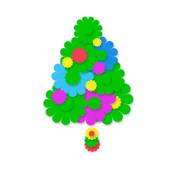christmas cheerful hippie, fir colorful flowers isolated on white background with copy space