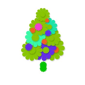christmas cheerful hippie, tree colorful flowers isolated on white background with copy space