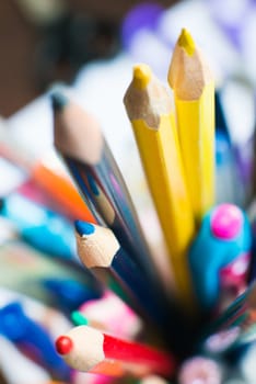 Color pencils close-up for school