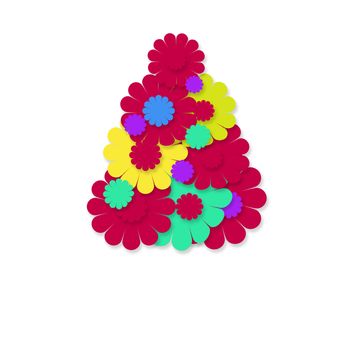 christmas cheerful hippie, fir colorful flowers isolated on white background with copy space