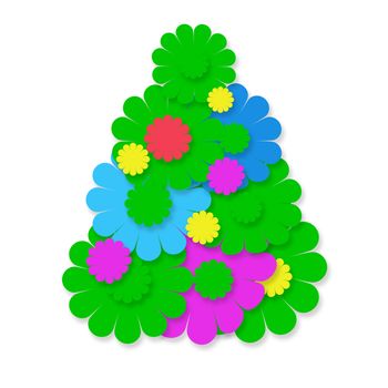 christmas funny hippie, tree colorful flowers isolated on white background with copy space