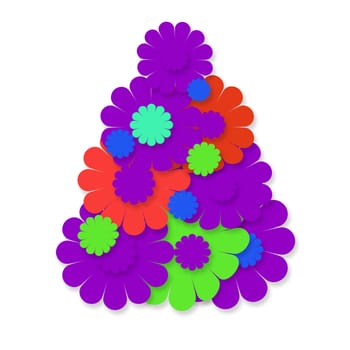 christmas funny hippie, tree colorful flowers isolated on white background with space for text