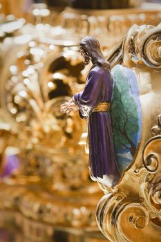 Altarpiece or cartela of high relief polychrome docked and decorating on the breather of the throne, depicts a scene from the apprehension of Christ, tradition of holy week, Spain