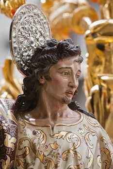 Archangel sculpted in polychromatic cedar wood, art of baroque style in Holy Week, Spain