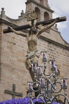 Figure of Jesus on the cross carved in wood by the sculptor Gabino Amaya Guerrero, Holy Christ of the expiry, Linares, Jaen province, Spain