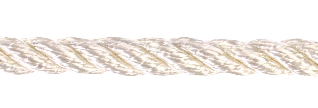 Close up of white silk rope. Isolated on a white background.