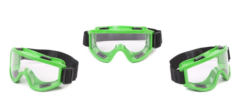 Set of green protective glasses. Isolated on a white background