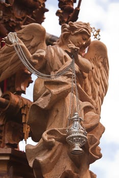 Archangel sculpted in cedar wood, art of baroque style in Holy Week, Spain