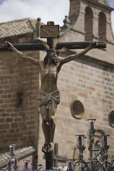 Figure of Jesus on the cross carved in wood by the sculptor Gabino Amaya Guerrero, Holy Christ of the expiry, Linares, Jaen province, Spain