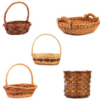 Vintage weave wicker baskets. Isolated on white background