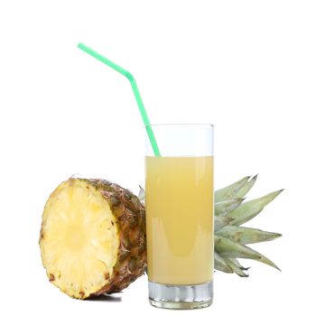 Glass of juice and pineapple. Isolated on a white background.