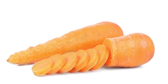 Fresh carrot and slices. Isolated on a white background.