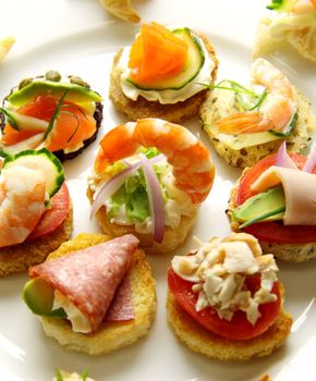 Delicious plate of assorted tidbits ready to serve.