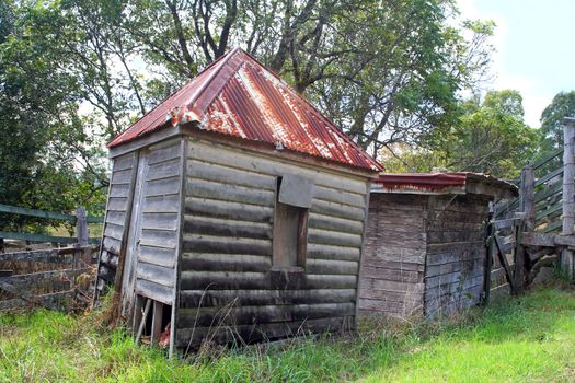 Ramshackle old farm sheds in a state of disrepair.