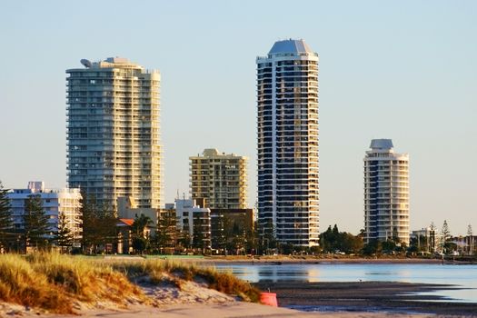 Apartment towers at sunrise at Runaway Bay on the Gold Coast Queensland Australia.