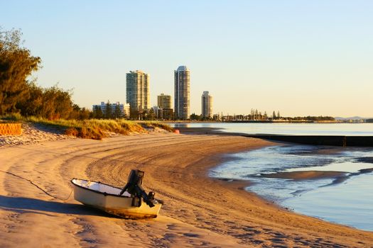 View of Runaway Bay on the Gold Coast in Australia from the Broadwater at sunrise.