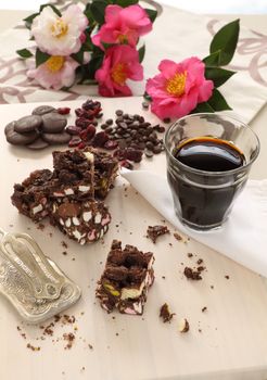 Sweet rocky road chocolate and marshmallow with a long black espresso.