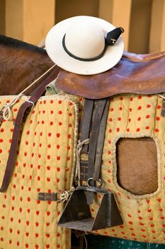 Detail of chopper hat or castorena on the saddle of a horse's picardor, Spain