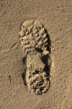 Boot footprint in dry cracked earth