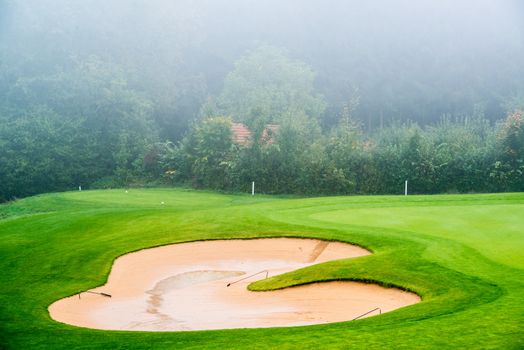 Sand bunker on the golf course. Mexican resort. Bahia Principe, Riviera Maya.