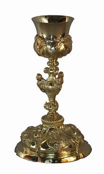  Gold Chalice of decking to consecrate the wine in liturgical celebrations isolated on a white background  
