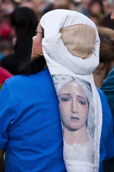 Woman dressed in costalero during a procession of Easter, Andalusia, Spain